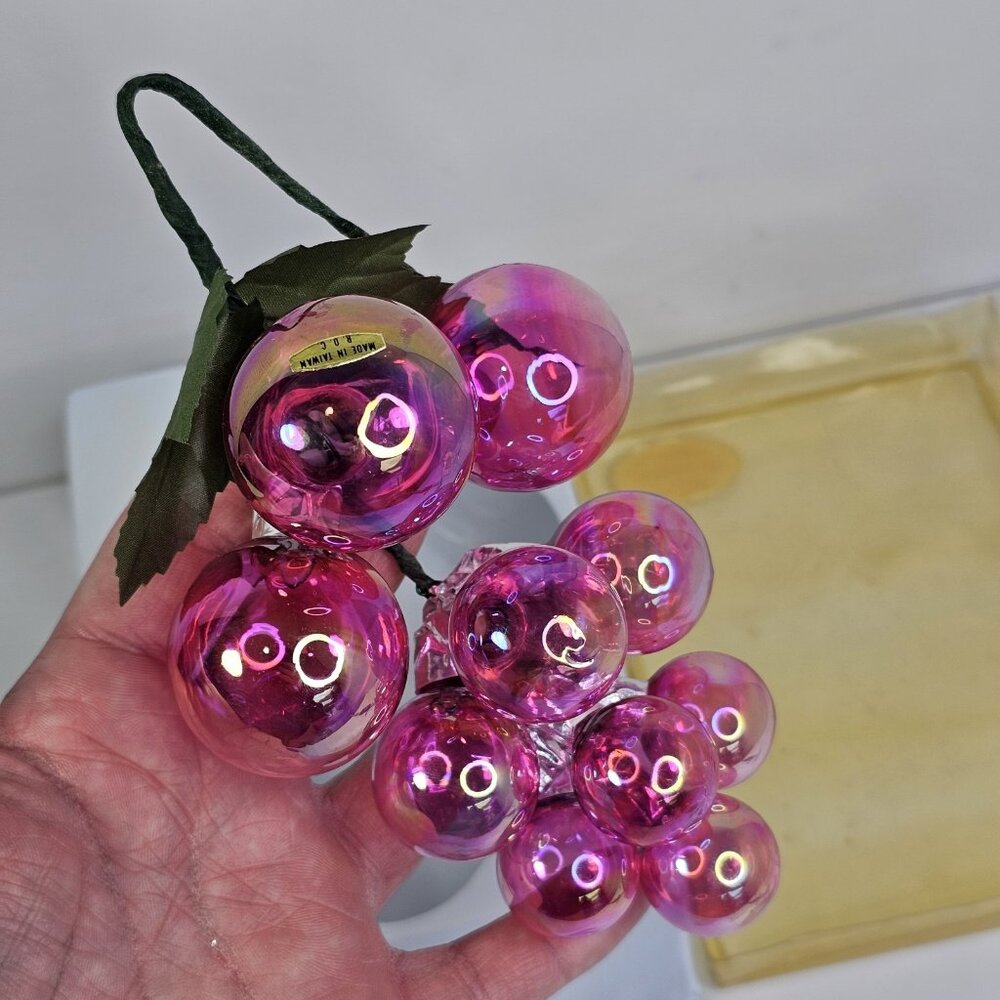 Silvestri Vintage Christmas Ornament Grape Cluster Glass Iridescent Pink Red
